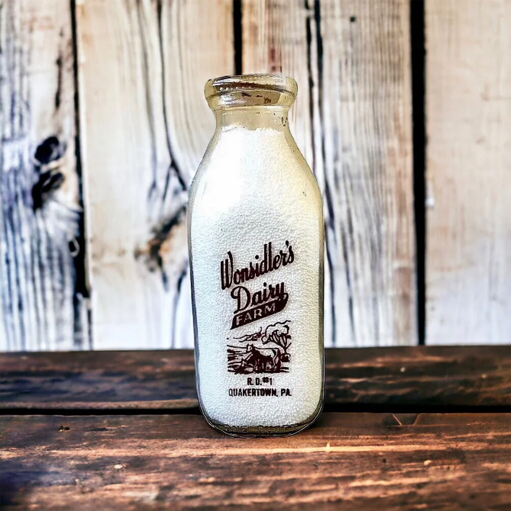 Vintage Milk Bottle Pyroglaze Quackertown PA Square Double Sided